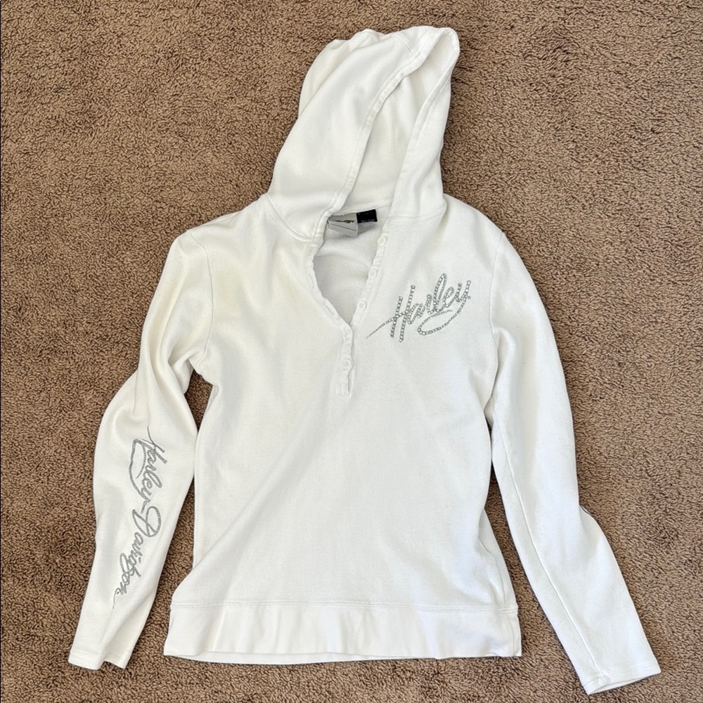 Harley-Davidson White Hoodie Sweatshirt Long Sleeve